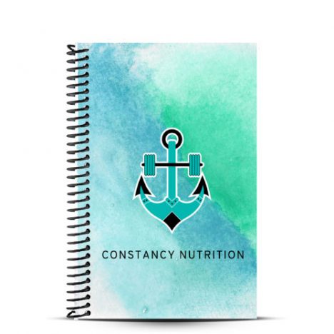 blue and green nutrition journal for Constancy Fitness