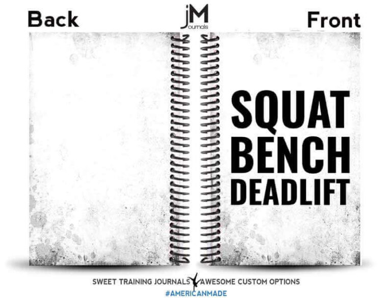 black and white squat bench deadlift journal with front and back cover